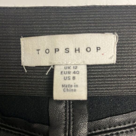 Topshop Black Faux Leather Pleated Skinny Pull-Up Lined Pants- Zip Up- Size 8 - Picture 9 of 11